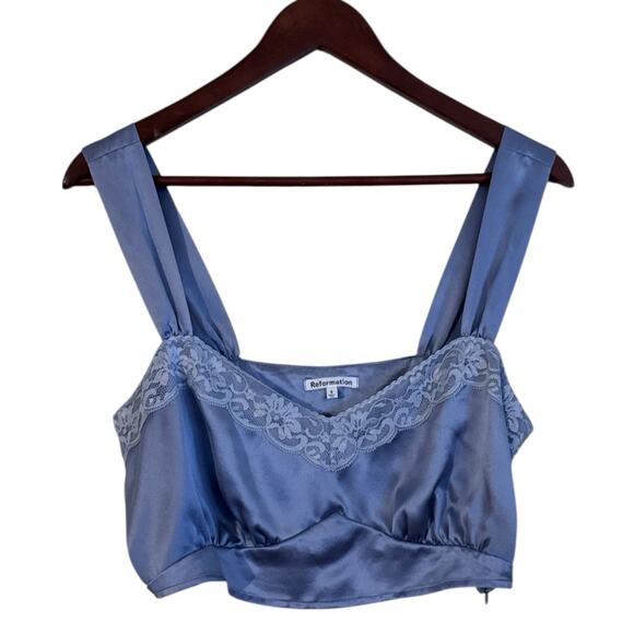 Reformation 100% Silk Lace Crop Tank Blue Size 8 - Picture 1 of 8